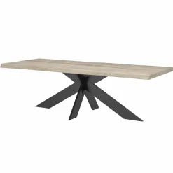 Table extensible chêne grisé bords naturels pied noir fin 220 cm PALERME