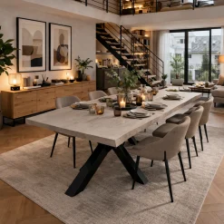 Table extensible chêne grisé bords naturels pied noir 220 cm PALERME