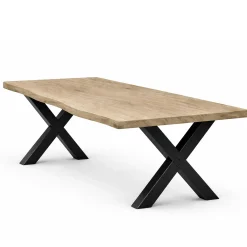 Table extensible chêne grisé bords naturels pieds en X 220 cm PALERME