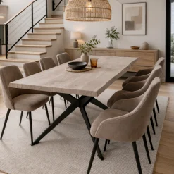 Table extensible chêne grisé bords naturels pied graphique 200 cm PALERME