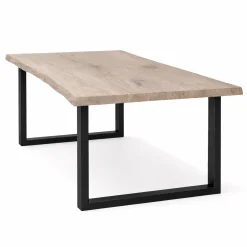 Table extensible chêne grisé bords naturels pieds en U 180 cm PALERME