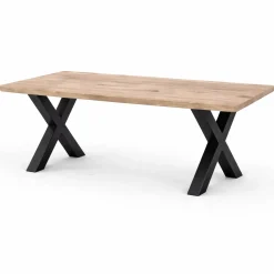 Table extensible chêne grisé bords biseautés pieds en X 180 cm PALERME