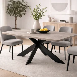 Table extensible chêne grisé bords biseautés pied noir fin 240 cm PALERME