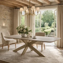 Table extensible chêne grisé bords biseautés pied grège fin 200 cm PALERME