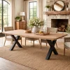 Table extensible chêne grisé bords biseautés pieds en X 200 cm PALERME