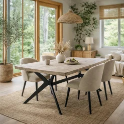Table extensible chêne grisé bords biseautés pied graphique 240 cm PALERME