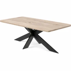 Table extensible chêne grisé bords biseautés pied noir fin 200 cm PALERME