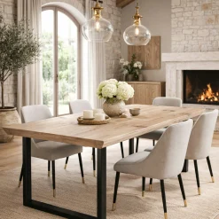 Table extensible chêne grisé bords biseautés pieds en U 200 cm PALERME