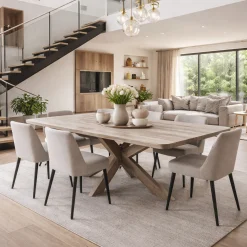 Table extensible chêne grisé bords biseautés pied bois 220 cm PALERME