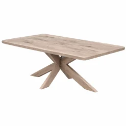 Table extensible chêne grisé bords biseautés pied bois 220 cm PALERME