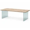 Table extensible chêne grisé bords biseautés pieds verre 180 cm PALERME