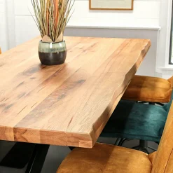 Table extensible chêne huilé bords naturels pied noir fin 220 cm PALERME
