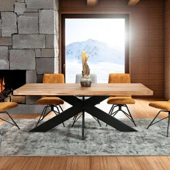 Table extensible chêne huilé bords naturels pied noir fin 220 cm PALERME