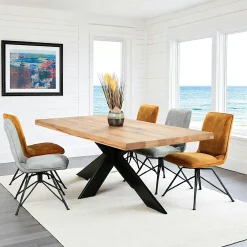 Table extensible chêne huilé bords naturels pied noir fin 220 cm PALERME