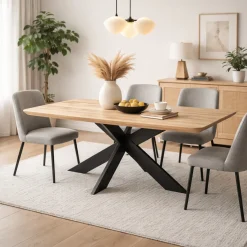 Table extensible chêne huilé bords biseautés pied noir fin 200 cm PALERME