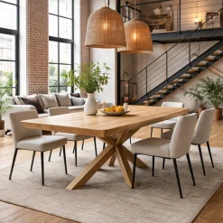 Table extensible chêne huilé bords biseautés pied grège 240 cm PALERME