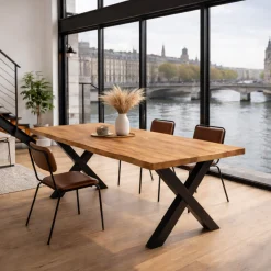 Table extensible chêne huilé bords naturels pieds en X 240 cm PALERME