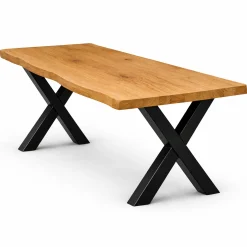 Table extensible chêne huilé bords naturels pieds en X 240 cm PALERME