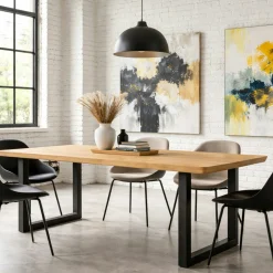 Table extensible chêne huilé bords biseautés pieds en U 200 cm PALERME