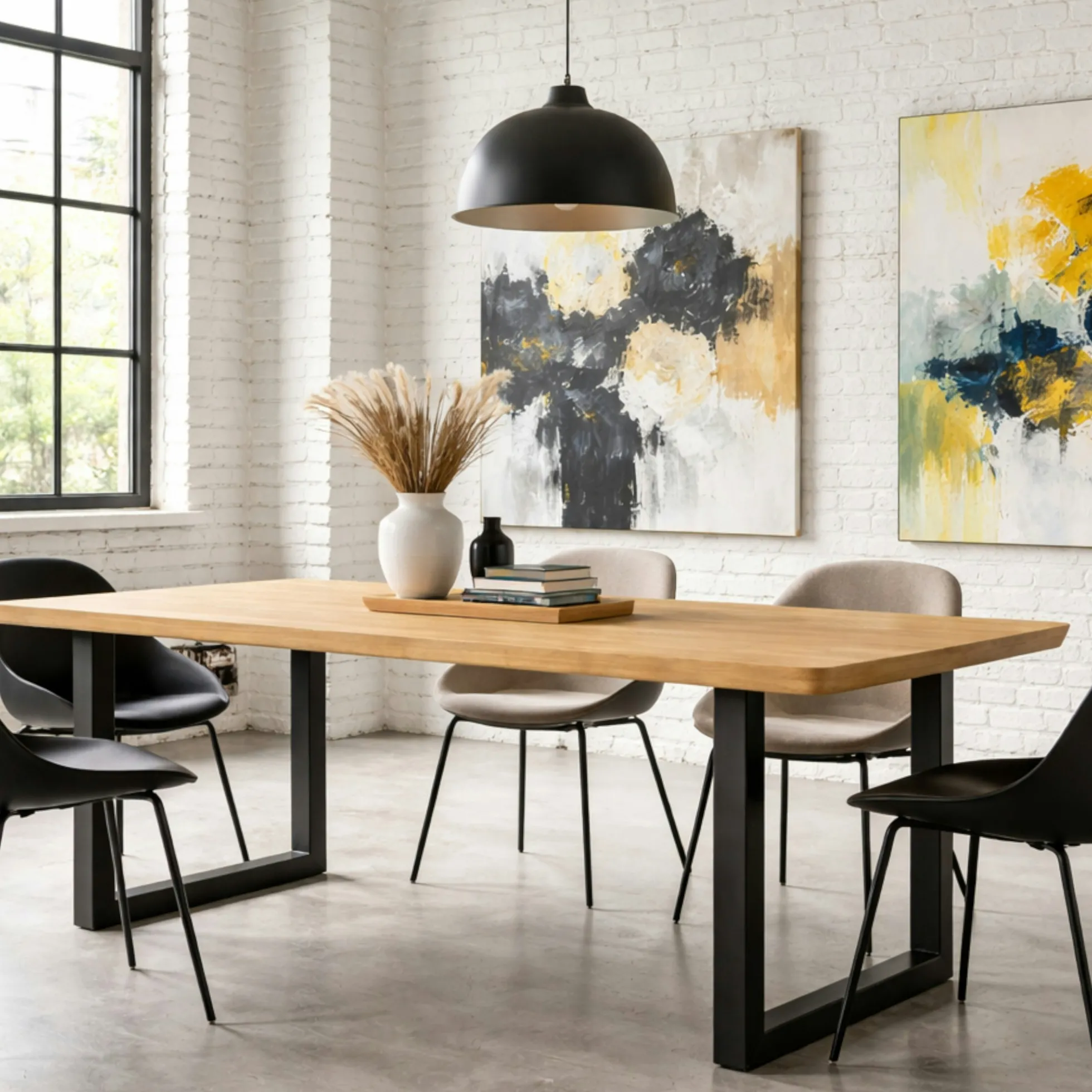 Table extensible chêne huilé bords biseautés pieds en U 200 cm PALERME