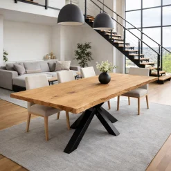 Table extensible chêne huilé bords naturels pied noir 220 cm PALERME