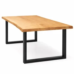 Table extensible chêne huilé bords naturels pieds en U 180 cm PALERME
