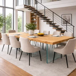 Table extensible chêne huilé bords naturels pieds verre 200 cm PALERME