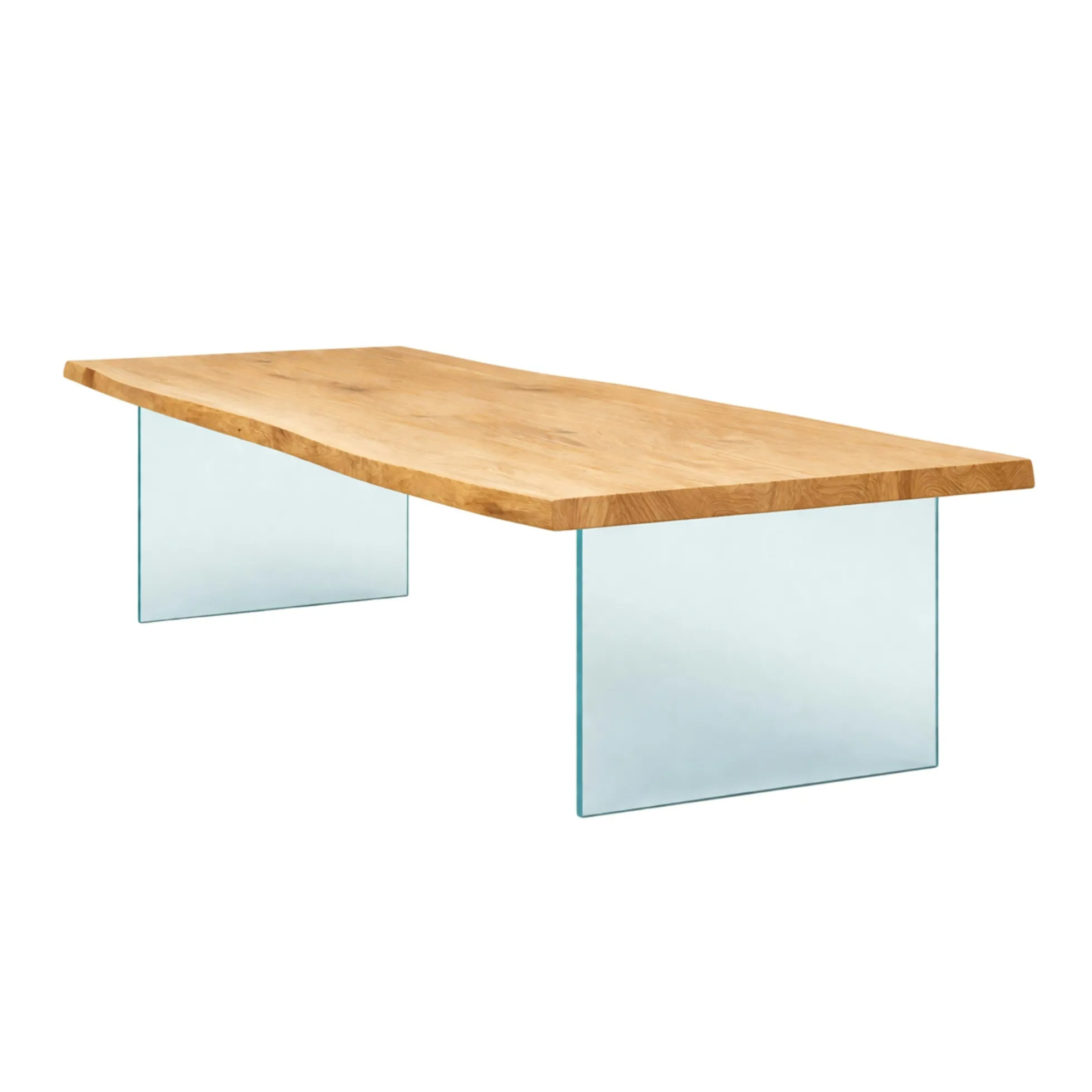 Table extensible chêne huilé bords naturels pieds verre 200 cm PALERME