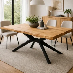 Table extensible chêne huilé bords naturels pied graphique 240 cm PALERME