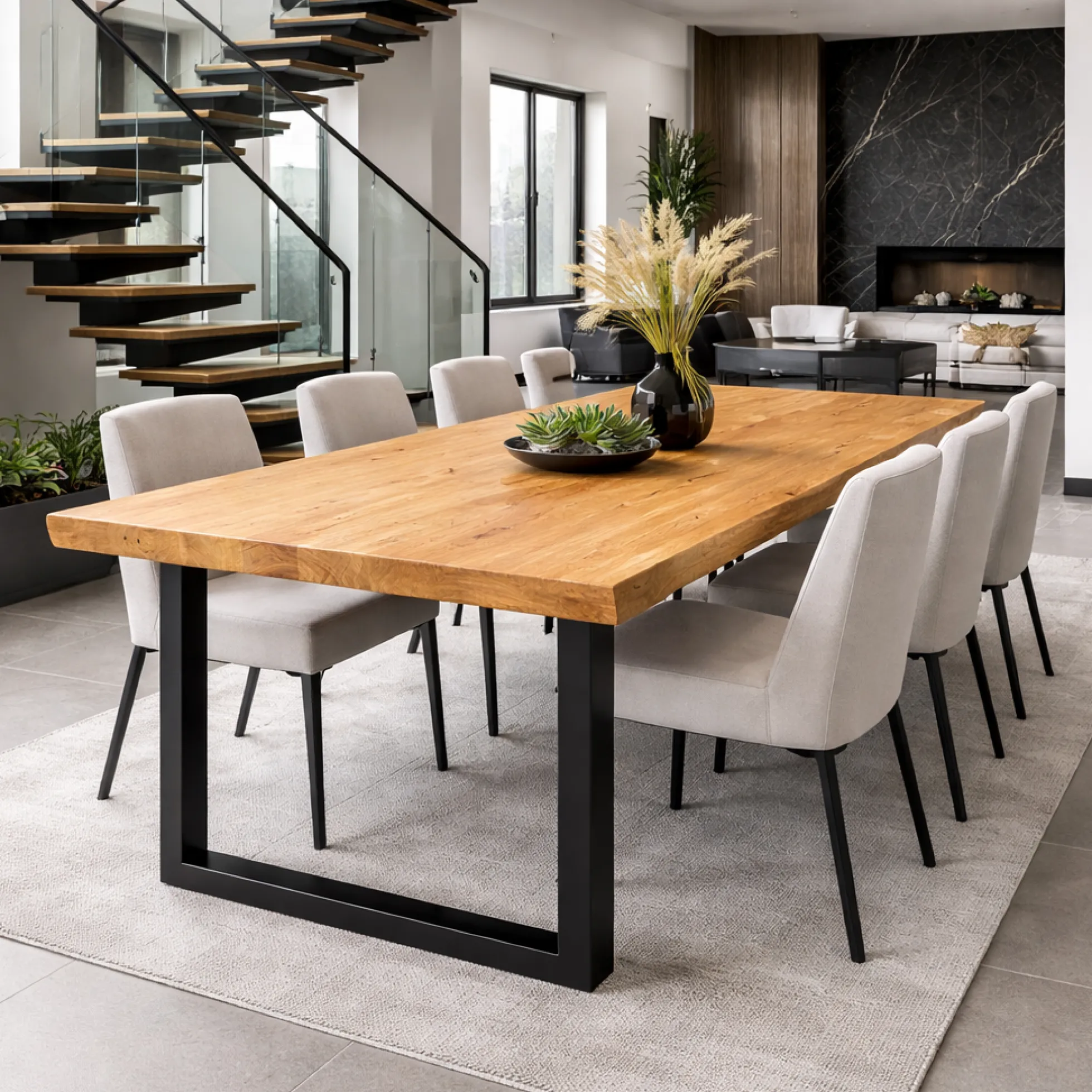 Table extensible chêne huilé bords naturels pieds en U 200 cm PALERME