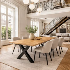 Table extensible chêne huilé bords biseautés pieds en X 180 cm PALERME