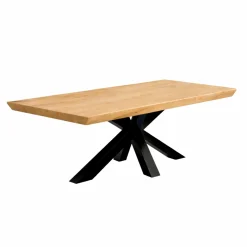 Table extensible chêne huilé bords biseautés pied noir 220 cm PALERME