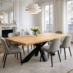 Table extensible chêne huilé bords biseautés pied noir 220 cm PALERME