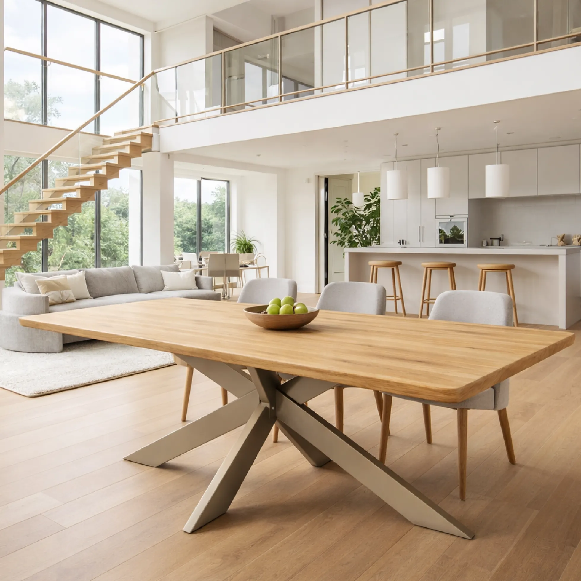 Table extensible chêne huilé bords biseautés pied grège fin 200 cm PALERME