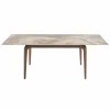 Table extensible céramique effet onyx pieds bronze 140-220 cm LORA