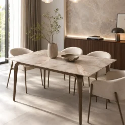 Table extensible céramique effet onyx pieds bronze 140-220 cm LORA
