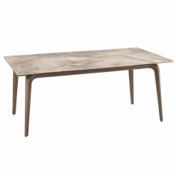 Table extensible céramique effet onyx pieds bronze 160-240 cm LORA