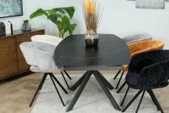 Table extensible céramique marbrée noire pied mikado 140-200 cm OTTAWA