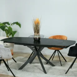 Table extensible céramique marbrée noire pied mikado 140-200 cm OTTAWA