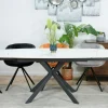 Table extensible céramique marbrée blanche pied mikado 140-200 cm OTTAWA