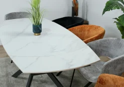 Table extensible céramique marbrée blanche pied mikado 140-200 cm OTTAWA