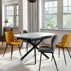 Table extensible céramique marbrée blanche pied mikado 140-200 cm OTTAWA