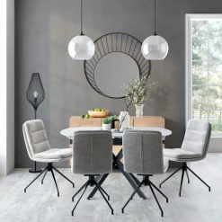 Table extensible céramique marbrée blanche pied mikado 140-200 cm OTTAWA
