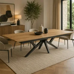 Table extensible décor chêne clair & métal noir 220-360 cm DALLAS