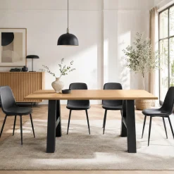 Table extensible effet bois pieds tréteaux 157-234 cm ALVA