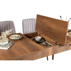Table extensible effet noyer avec rangement 130-165 cm ORINA