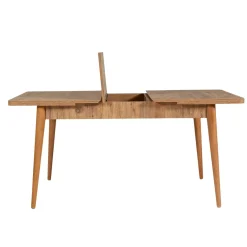 Table extensible effet pin, rangement intégré 130-165 cm ORINA