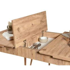 Table extensible effet pin, rangement intégré 130-165 cm ORINA