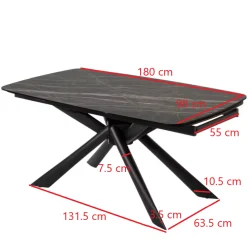 Table extensible en céramique noire marbrée oblongue 180-280 cm LOMBARDIE