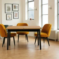 Table extensible noire plateau effet bois 120-153 cm ARDEN